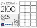 39315 - Étiquette adhésive avery laser écologique enveloppes classiques 63.5x38.1mm boîte 2100 unités