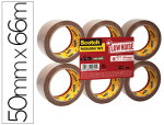 3M 77870 - Ruban adhesif scotch emballage polypropylene       silencieux 50x66m paquet 6    rouleaux coloris havane