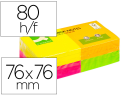 17798 - Bloc-notes q-connect quick notes couleurs néon rainbow 76x76mm 80f repositionnables rose/orange/vert/jaune 12 blocs