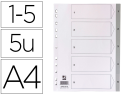 170380 - Intercalaire q-connect numerique 1-5 plastique 5     positions a4 indice           multiperfore
