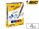 11585 - Marqueur bic velleda 1781 effaçable pointe biseautée 2mm écriture 3/5mm encre cétone corps métal coloris assortis 4u