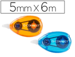 Q-Connect 68113 - Correcteur q-connect dévidoir ruban 5mmx6m correction latérale coloris orange et bleu blister de 2 unités