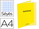 Conquerant 28796 - Cahier piqué conquérant classique couverture polypropylène rigide transparente a4 21x29,7cm 96 pages 90g séyès jaune