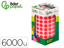 9172104 - Pastille adhesive liderpapel diametre 10,5mm coloris rouge rouleau 6000 unites boite     carton