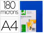 Q-Connect 154666 - Plat couverture q-connect pvc 180 microns a4 relieurs spirales peignes anneaux coloris bleu boîte 100 unités