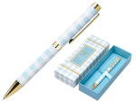 Belius 171490 - Stylo-bille belius picnic aluminium encre bleue coloris bleu ciel dore boite design