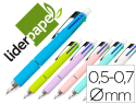972697 - Stylo-bille liderpapel 5 en 1 pointe 0.5mm trait 0.7mm rétractable 4 couleurs d'encre porte-mine 0.5mm gomme