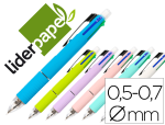 Liderpapel 972697 - Stylo-bille liderpapel 5 en 1 pointe 0.5mm trait 0.7mm rétractable 4 couleurs d'encre porte-mine 0.5mm gomme