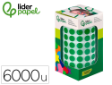 9172105 - Pastille adhesive liderpapel diametre 10,5mm coloris vert  rouleau 6000 unites boite     carton