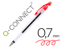 932596 - Stylo-bille q-connect transparent trait 0.4mm pointe moyenne 0.7mm encre douce grip caoutchouc coloris rouge