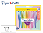 Paper Mate 158155 - Feutre ecriture paper mate flair pastel pointe nylon     0,7mm bouchon ventile clip    metal blister 12 unites