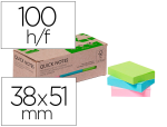 Q-Connect 162246 - Bloc notes q-connect quick notes 38x51mm 100f adhesives repositionables coloris pastel assortis pack 12 unites