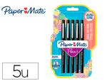Paper Mate 169088 - Feutre ecriture paper mate flair original pointe moyenne 0,7mm encres noir blister 5   couleurs