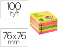162514 - Bloc notes q-connect 76x76mm 100f adhesives repositionables zig-zag coloris neon lot de 6