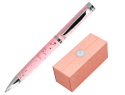 171483 - Stylo-bille belius bella aluminium encre bleue coloris rose design relief argente         boite design