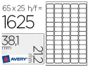38867 - Étiquette adhésive avery expéditeur laser jet d'encre 38.1x21.2mm blanche enlevable sans trace boîte 1625 unités